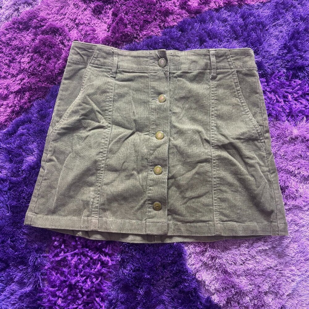 F21 Olive Green Button-up Corduroy Skirt